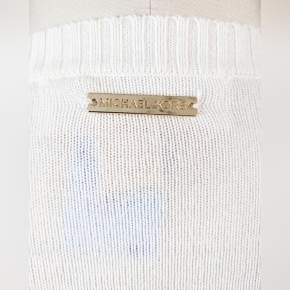 MICHAEL Michael Kors Drape Front Fringe Cardigan Cream Tassels Knotted Large NWT - Picture 6 of 8